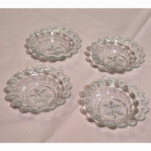 Antique Duncan Miller Clear Glass Small Bowl Set Diamond Ridge Pattern Starburst - Picture 1 of 8